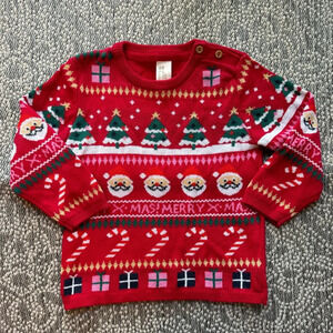 H&M Santa X-Mas Christmas Red Pattern Sweater - 18 Months